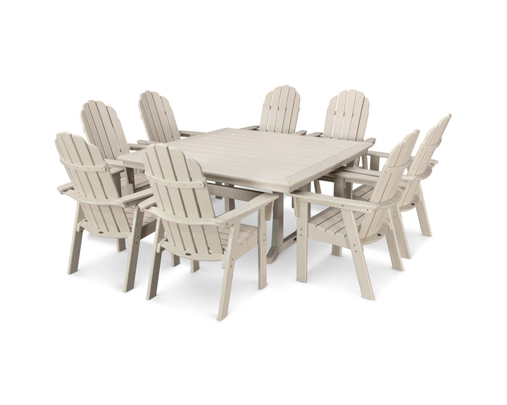 POLYWOOD® Vineyard Curveback Adirondack 9-Piece Nautical Trestle Dining Set