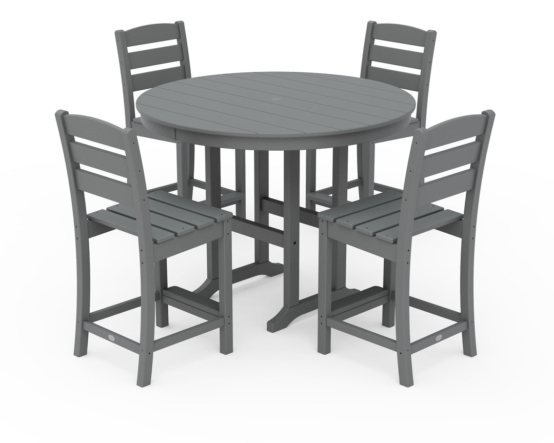 POLYWOOD® Lakeside 5-Piece Farmhouse Round Side Chair Counter  Set