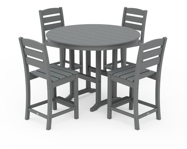 POLYWOOD® Lakeside 5-Piece Farmhouse Round Side Chair Counter  Set