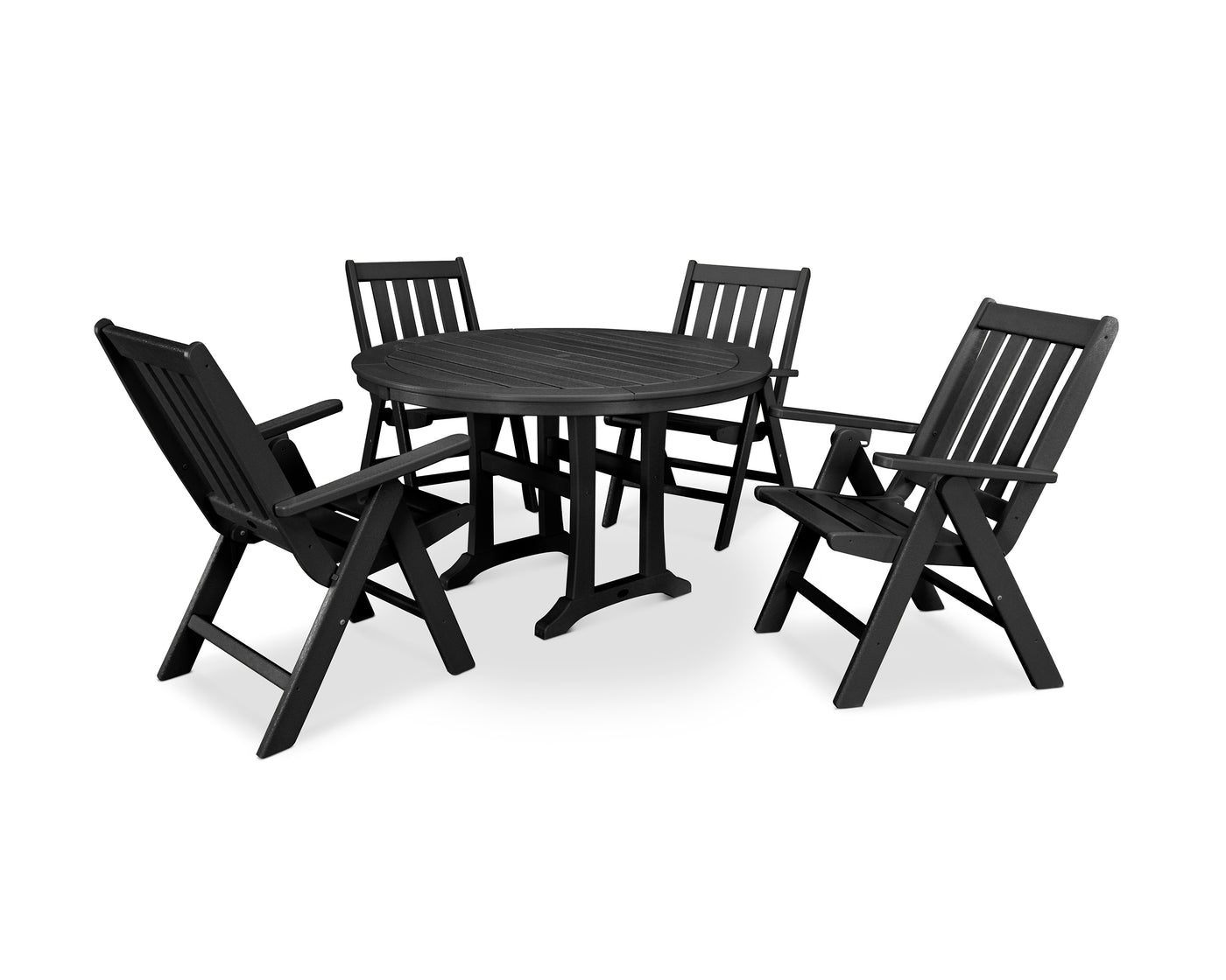 Vineyard Folding Chair 5-Piece Round Dining Set with Trestle Legs