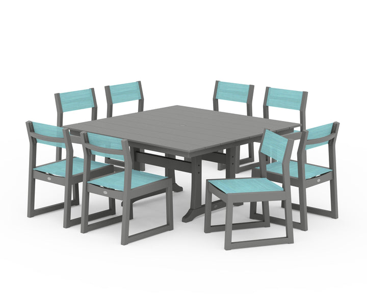 POLYWOOD® EDGE Sling Side Chair 9-Piece Farmhouse Trestle Dining Set