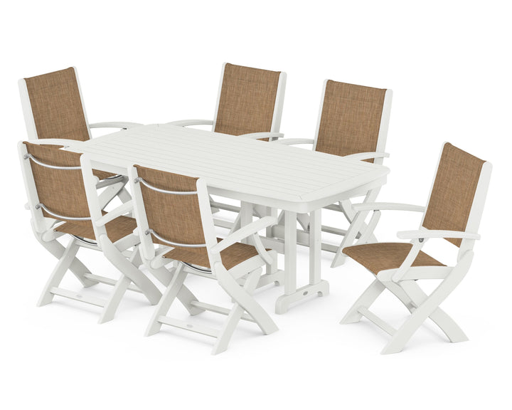 POLYWOOD® Coastal Folding Arm Chair 7-Piece Dining Set