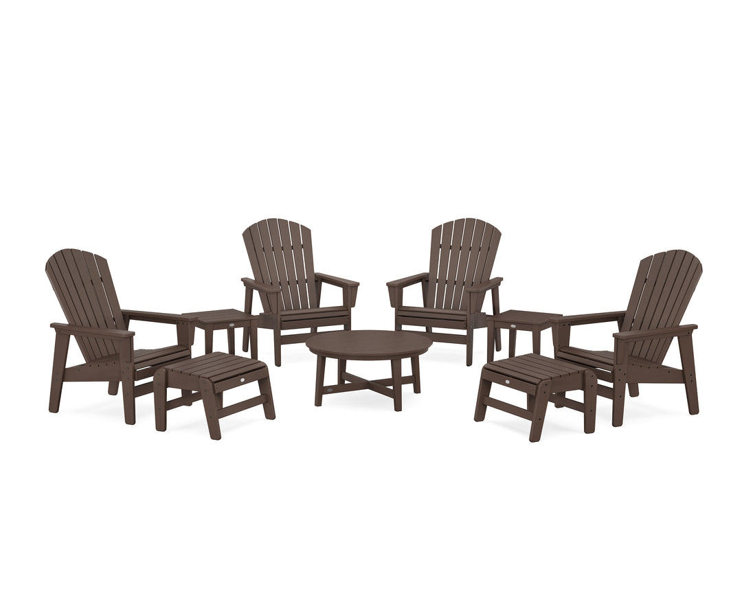 POLYWOOD® Nautical Grand Upright Adirondack 9-Piece Conversation Set