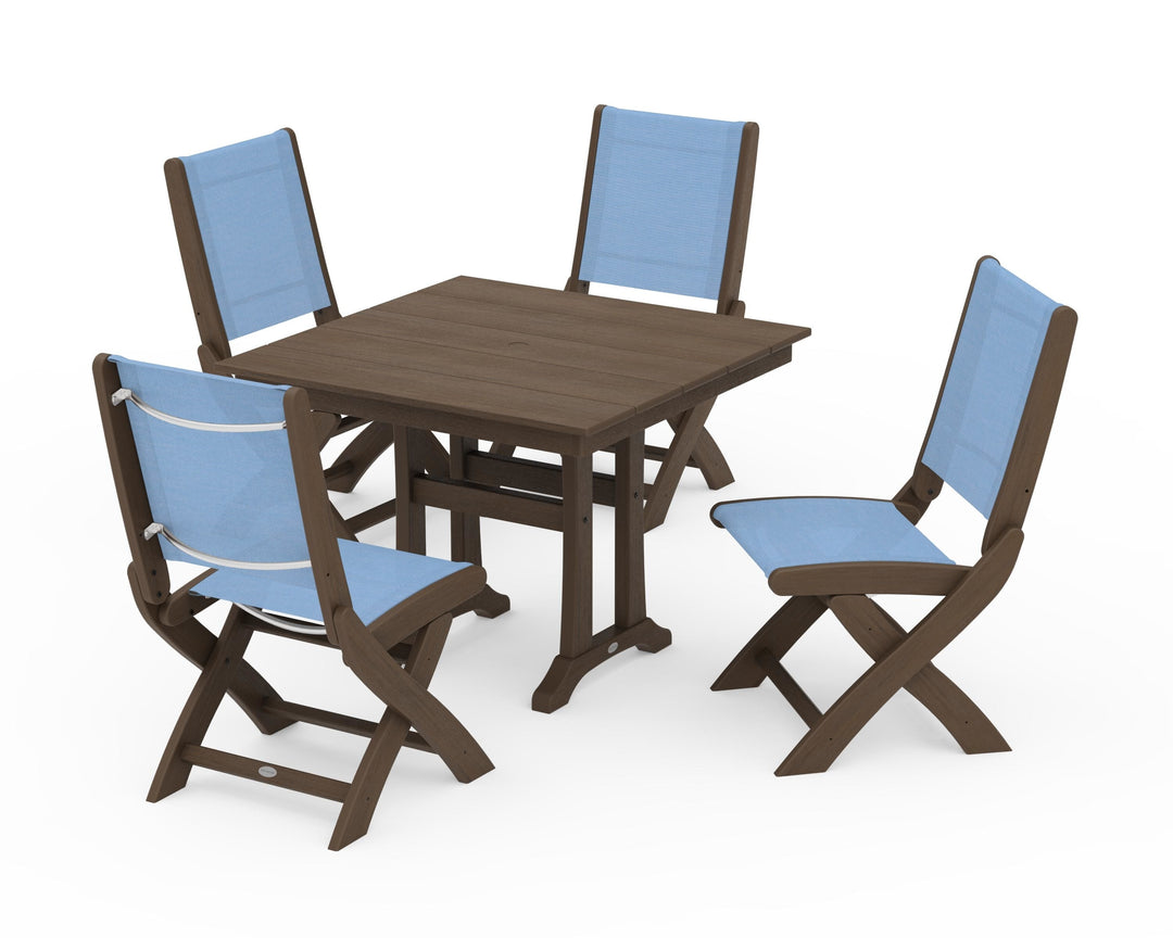 POLYWOOD® Coastal Folding Side Chair 5-Piece Farmhouse Dining Set With Trestle Legs