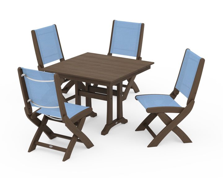 POLYWOOD® Coastal Folding Side Chair 5-Piece Farmhouse Dining Set With Trestle Legs