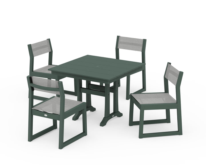 POLYWOOD® EDGE Sling 5-Piece Farmhouse Trestle Side Chair Dining Set