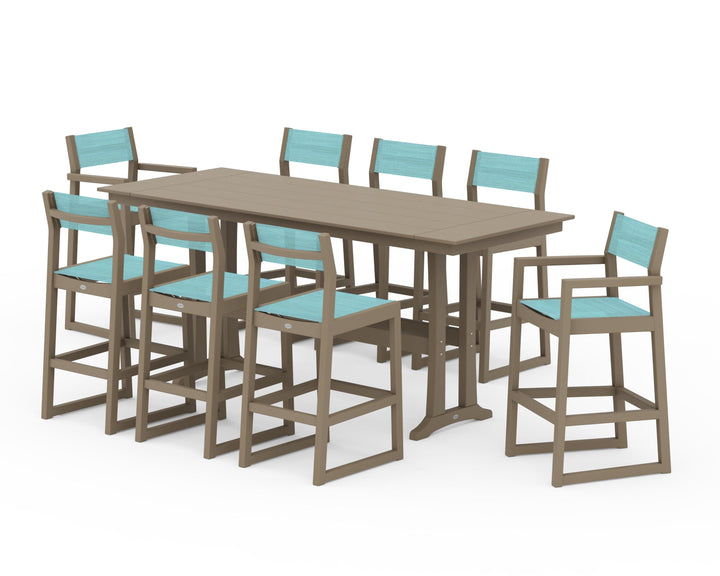 POLYWOOD® EDGE Sling 9-Piece Farmhouse Bar Set with Trestle Legs