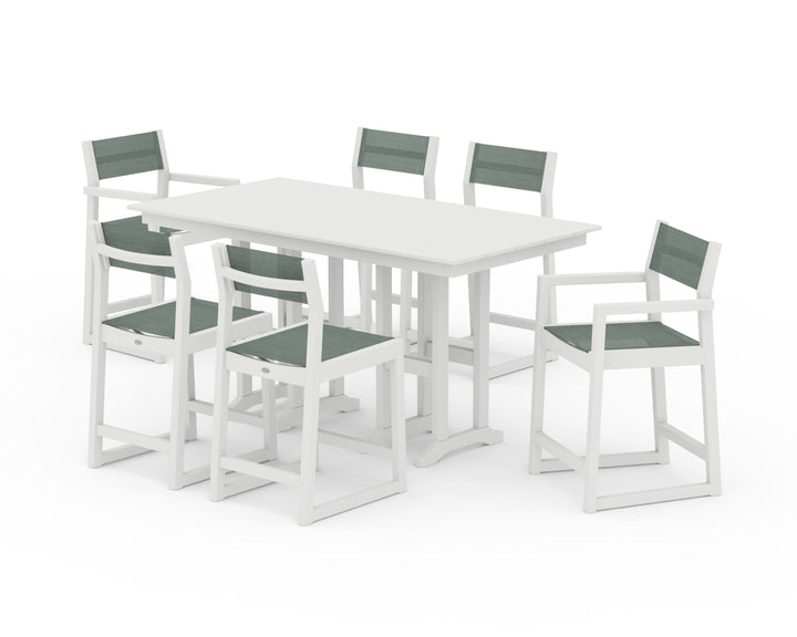 POLYWOOD® EDGE Sling 7-Piece Farmhouse Counter Set with Trestle Legs