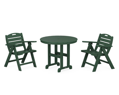 Nautical Folding Lowback Chair 3-Piece Round Dining Set