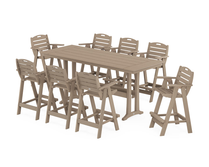 POLYWOOD® Nautical 9-Piece Farmhouse Bar Set with Trestle Legs