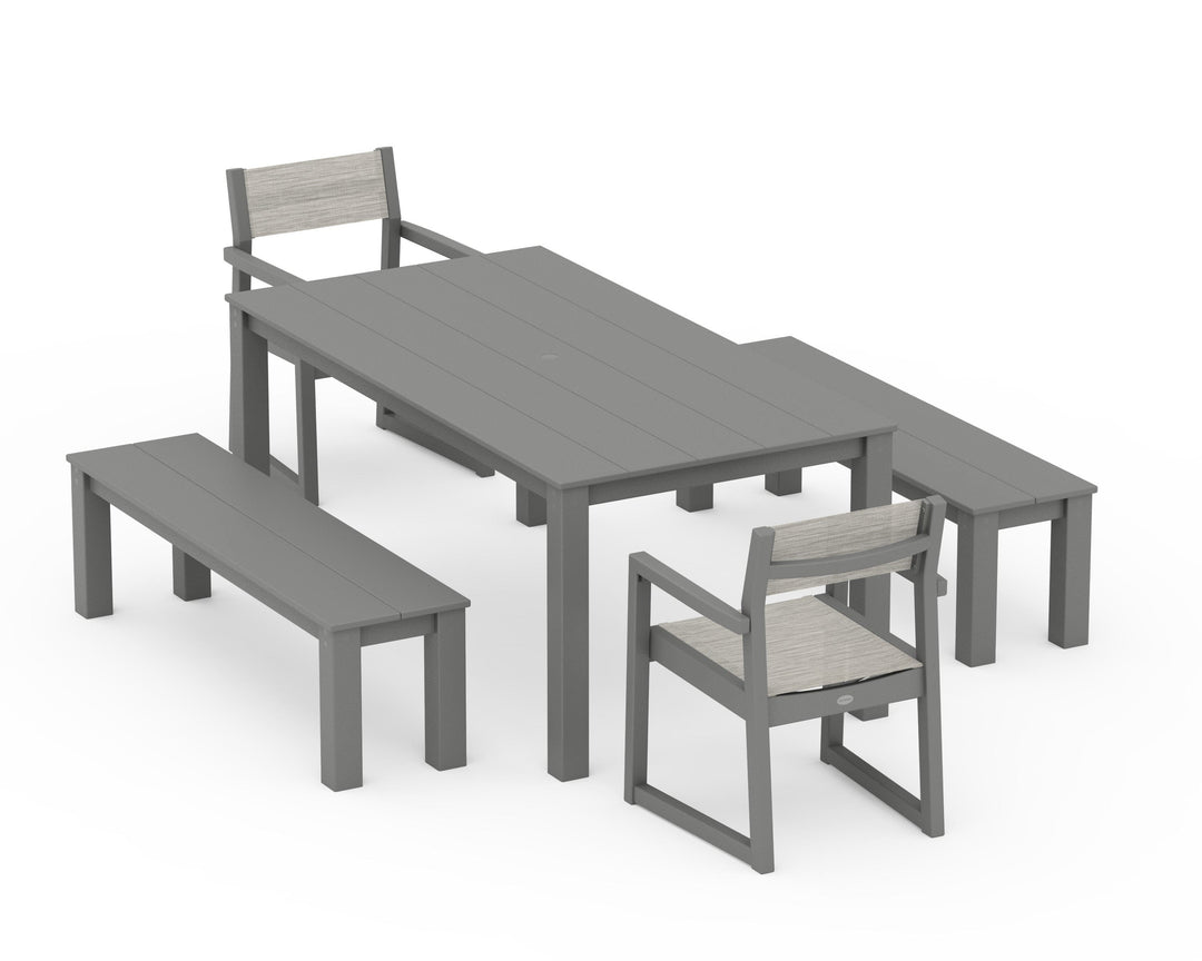 POLYWOOD® EDGE Sling Arm Chair 5-Piece Parsons Dining Set with Benches