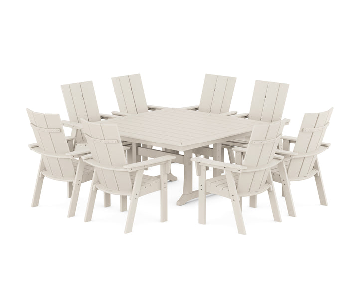 POLYWOOD® Modern Curveback Adirondack 9-Piece Square Dining Set with Trestle Legs