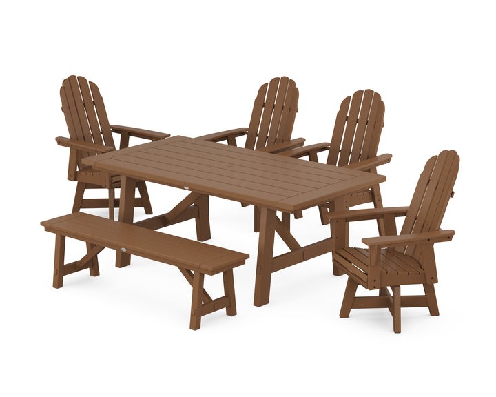 POLYWOOD® Vineyard Curveback Adirondack Swivel Chair 6-Piece Rustic Farmhouse Dining Set With Bench