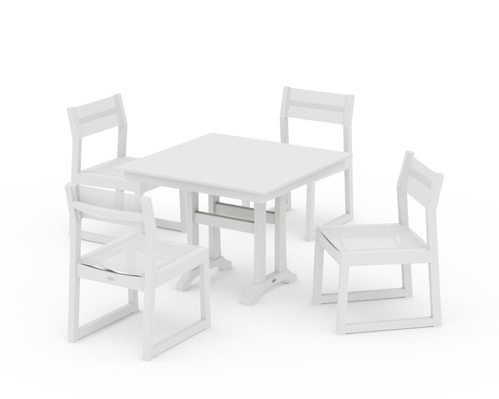 POLYWOOD® EDGE Sling 5-Piece Farmhouse Trestle Side Chair Dining Set