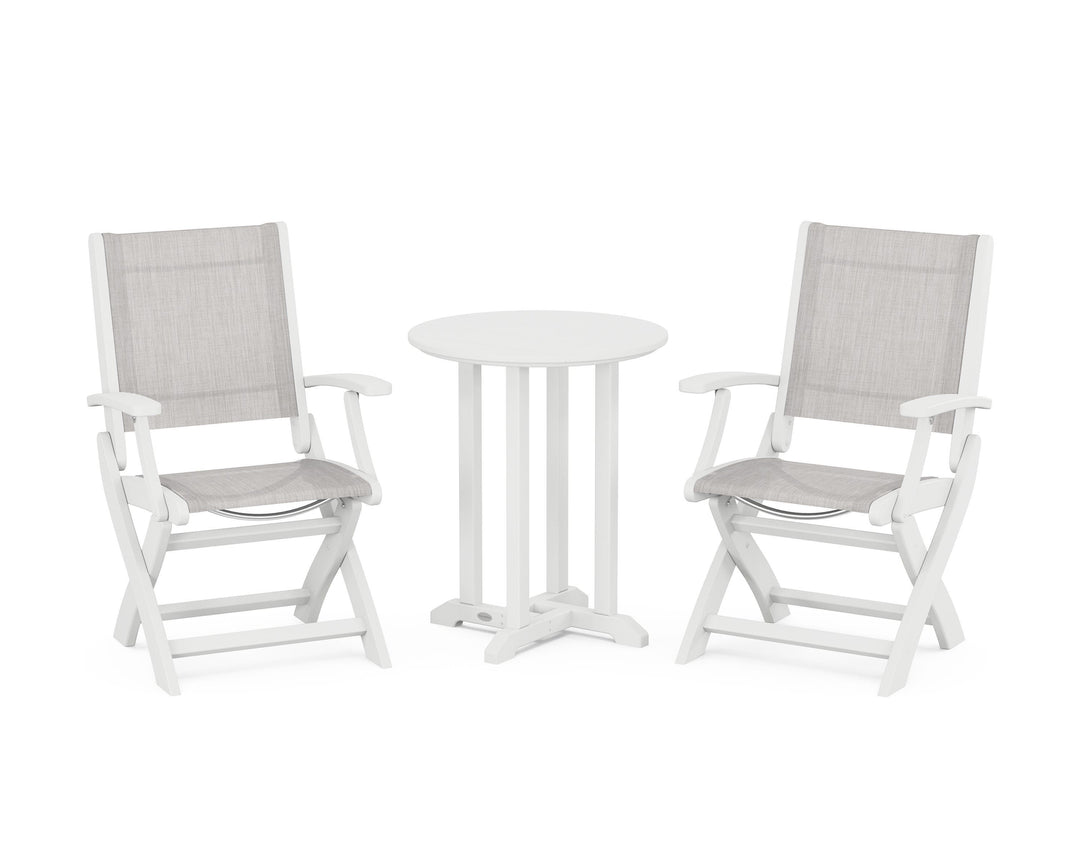 POLYWOOD® Coastal Folding 3-Piece Round Bistro Dining Set