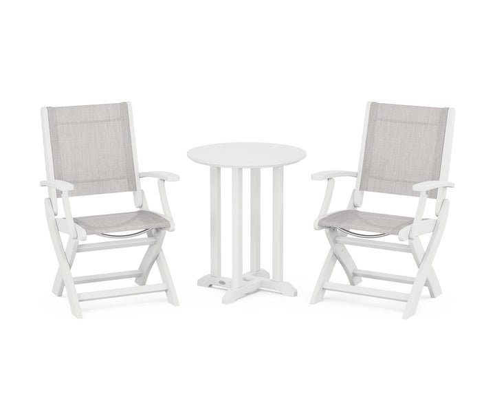 POLYWOOD® Coastal Folding 3-Piece Round Bistro Dining Set