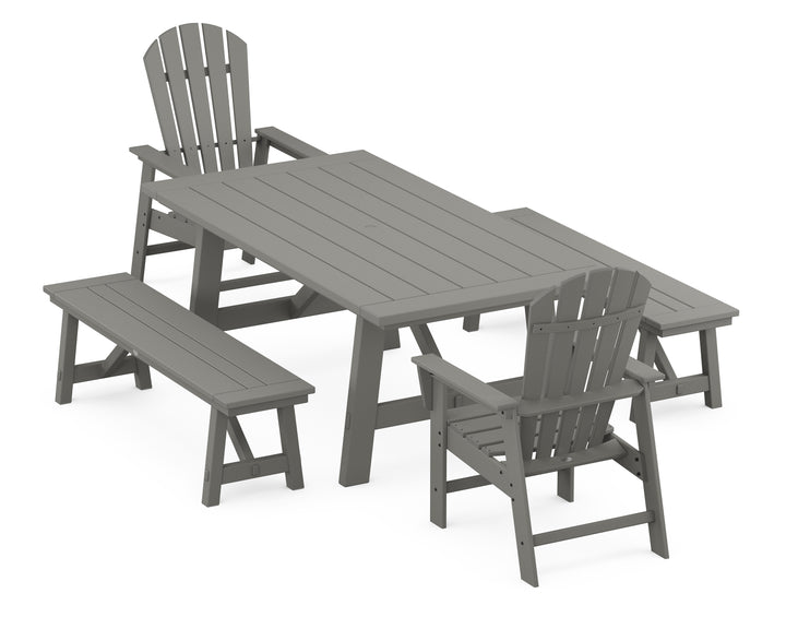 POLYWOOD® South Beach 5-Piece Rustic Farmhouse Dining Set With Benches