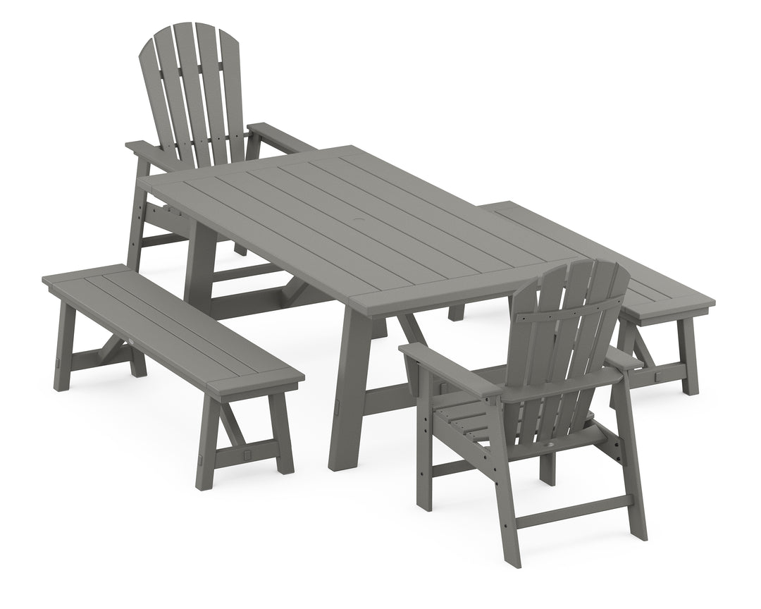 POLYWOOD® South Beach 5-Piece Rustic Farmhouse Dining Set With Benches