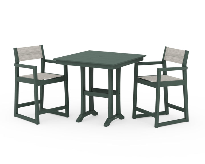 POLYWOOD® EDGE Sling Arm Chair 3-Piece Farmhouse Counter Set with Trestle Legs