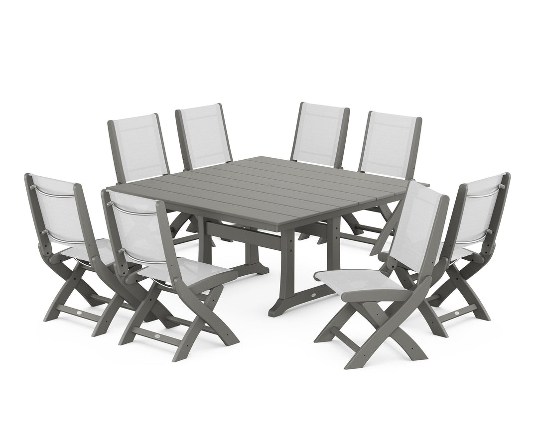 POLYWOOD® Coastal Folding Side Chair 9-Piece Farmhouse Dining Set