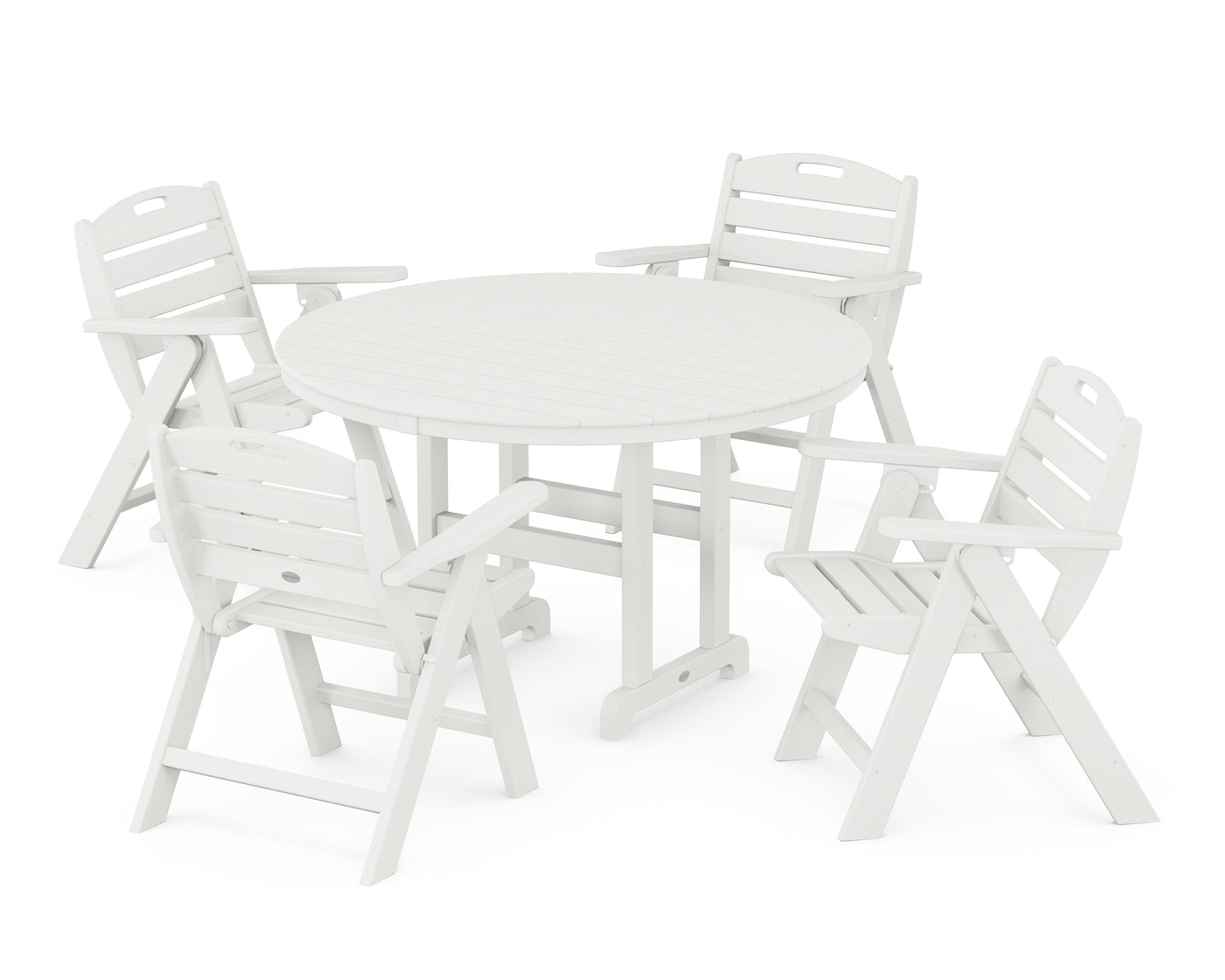 Nautical Folding Lowback Chair 5-Piece Round Farmhouse Dining Set