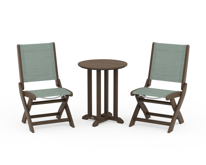 POLYWOOD® Coastal Folding Side Chair 3-Piece Round Bistro Dining Set