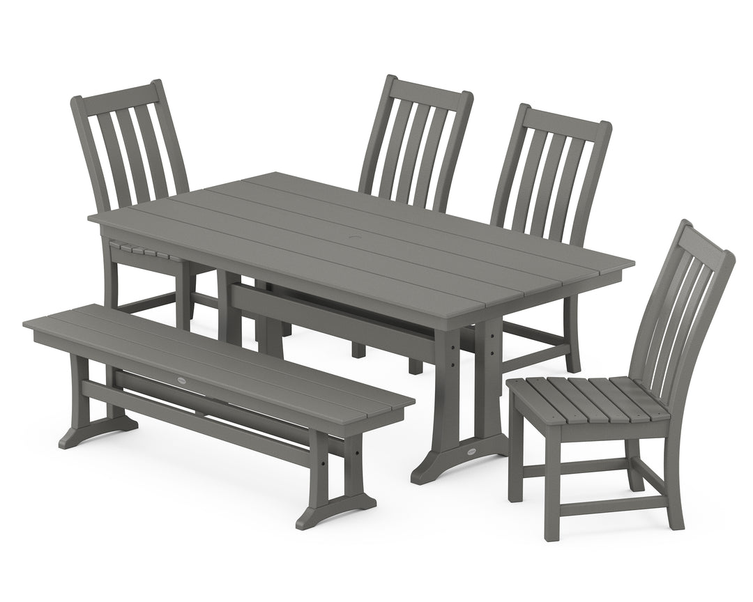 POLYWOOD® Vineyard Side Chair 6-Piece Farmhouse Dining Set with Trestle Legs and Bench