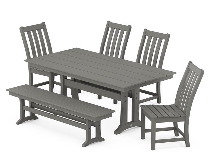 POLYWOOD® Vineyard Side Chair 6-Piece Farmhouse Dining Set with Trestle Legs and Bench