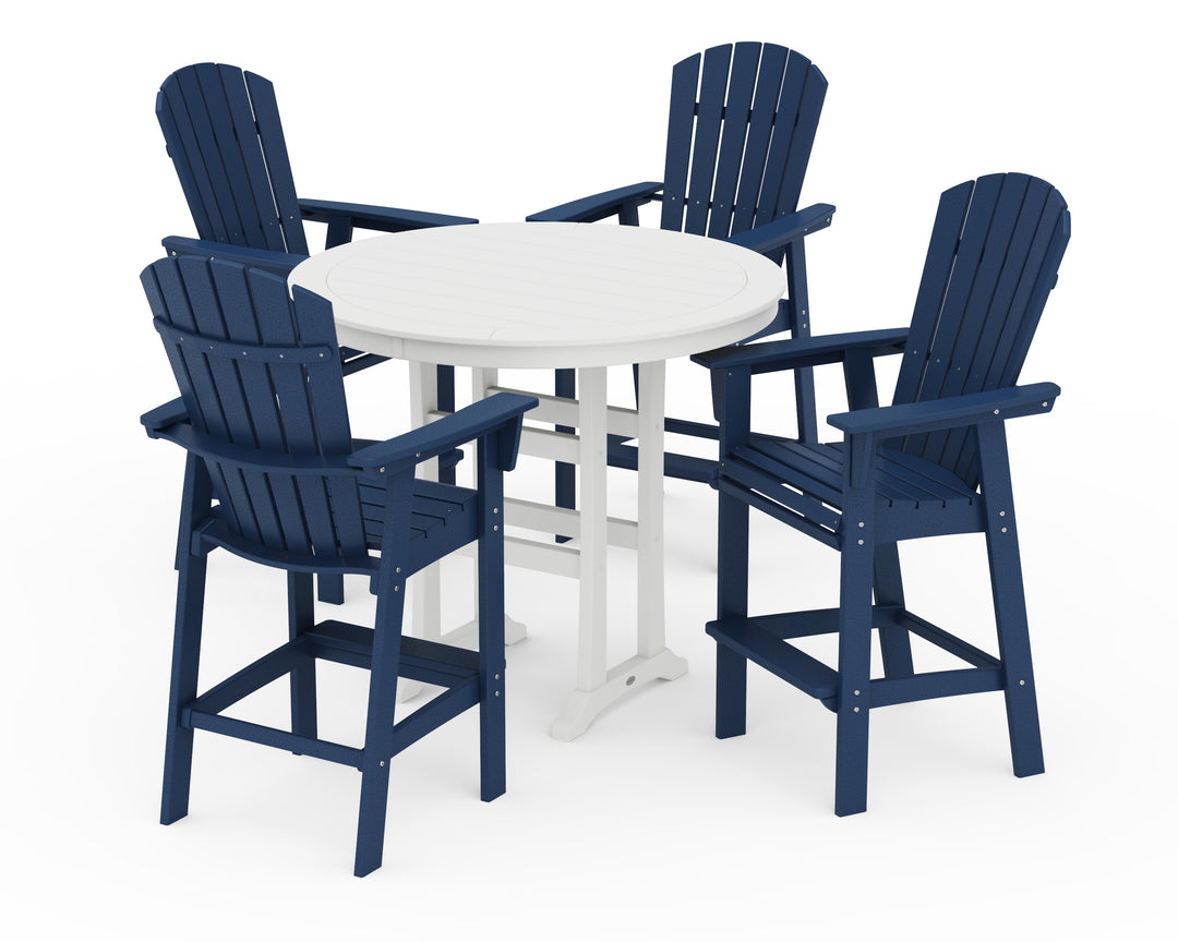 POLYWOOD® Nautical Curveback Adirondack 5-Piece Round Trestle Bar Set