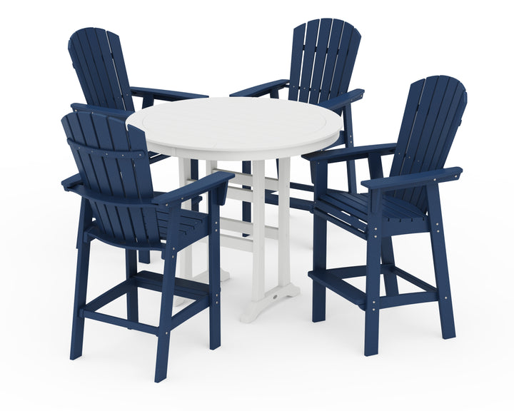 POLYWOOD® Nautical Curveback Adirondack 5-Piece Round Trestle Bar Set