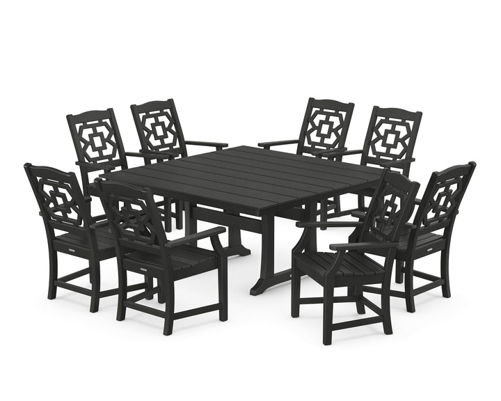Martha Stewart by POLYWOOD® Chinoiserie 9-Piece Square Farmhouse Dining Set with Trestle Legs