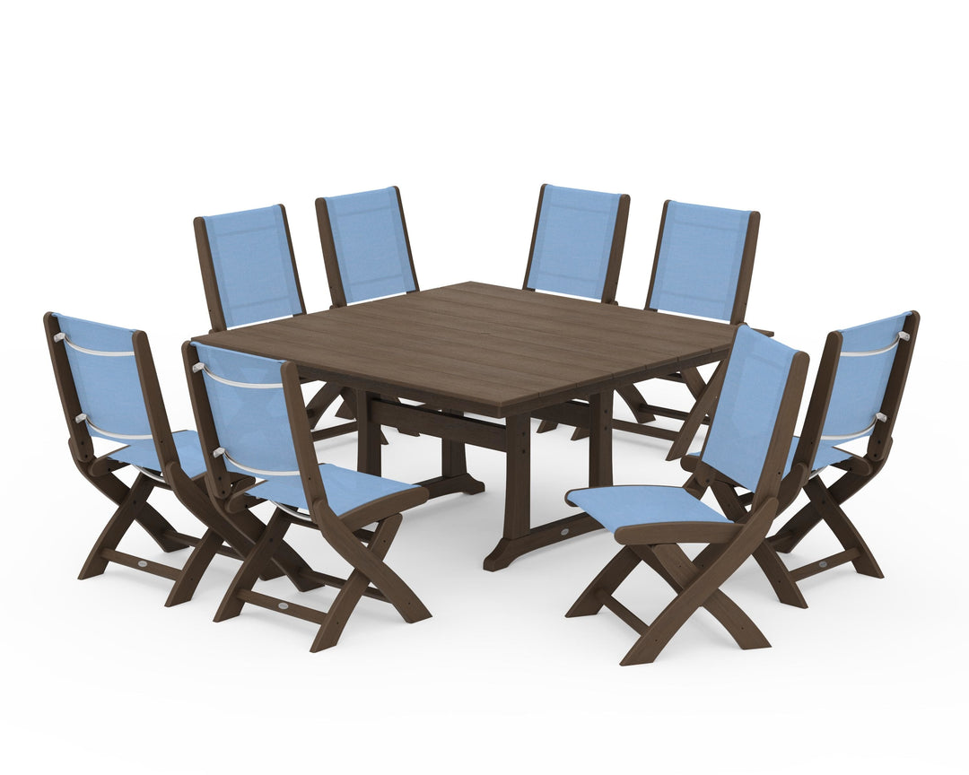 POLYWOOD® Coastal Folding Side Chair 9-Piece Dining Set with Trestle Legs