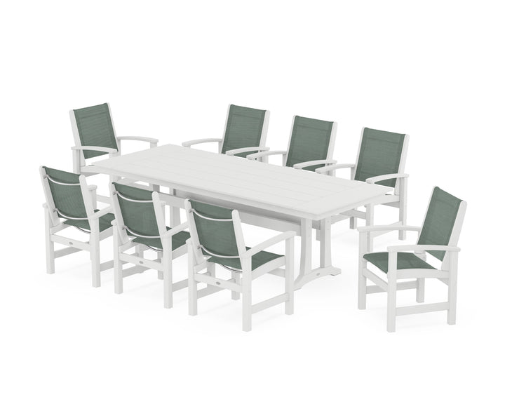 POLYWOOD® Coastal 9-Piece Farmhouse Dining Set with Trestle Legs