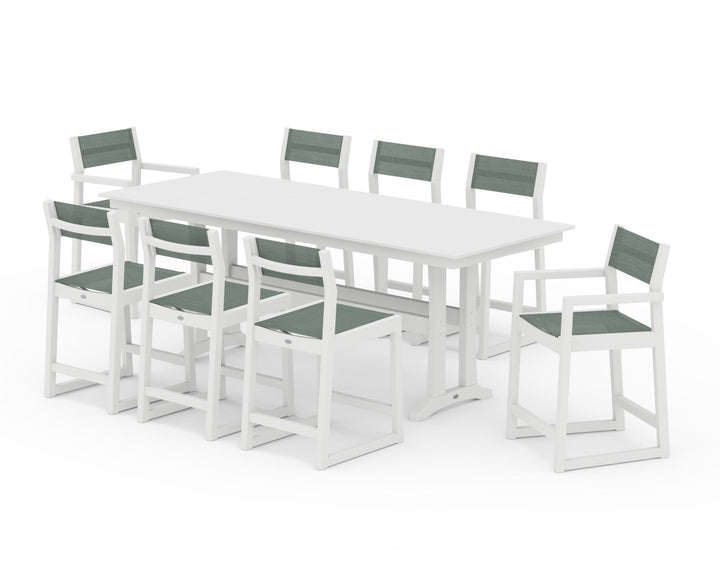 POLYWOOD® EDGE Sling 9-Piece Farmhouse Counter Set with Trestle Legs