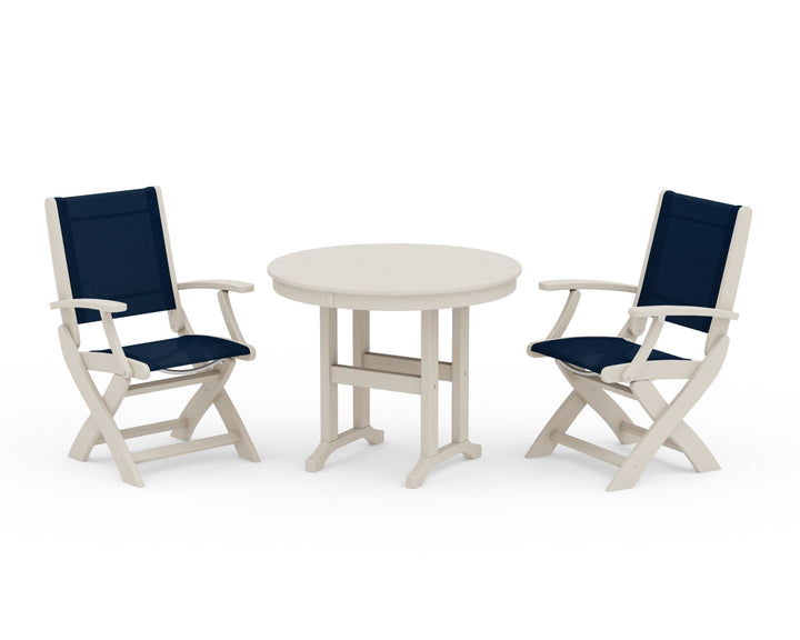 POLYWOOD® Coastal Folding Chair 3-Piece Round Dining Set