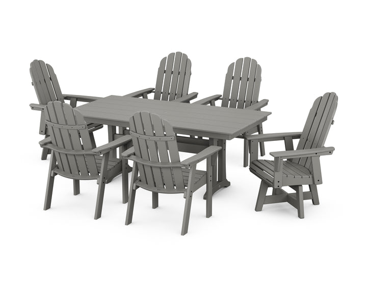 POLYWOOD® Vineyard Curveback Adirondack Swivel Chair 7-Piece Farmhouse Dining Set with Trestle Legs