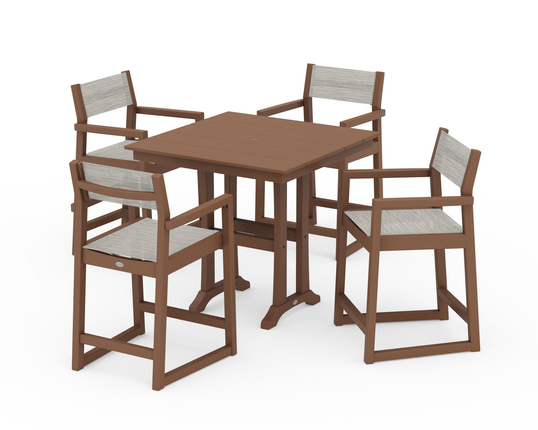 POLYWOOD® EDGE Sling Arm Chair 5-Piece Farmhouse Counter Set with Trestle Legs