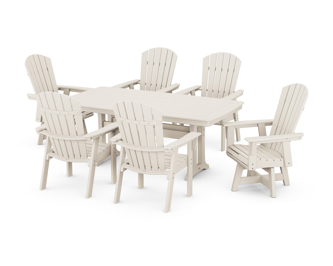 POLYWOOD® Nautical Curveback Adirondack Swivel Chair 7-Piece Dining Set with Trestle Legs