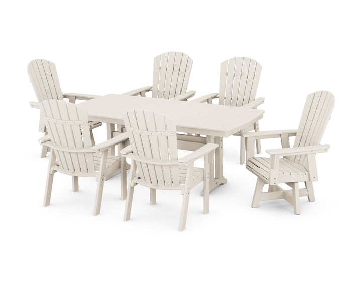 POLYWOOD® Nautical Curveback Adirondack Swivel Chair 7-Piece Dining Set with Trestle Legs