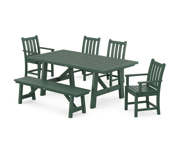 POLYWOOD® Traditional Garden 6-Piece Rustic Farmhouse Dining Set With Bench