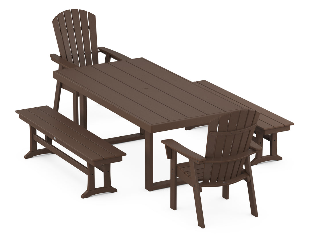 POLYWOOD® Nautical Curveback Adirondack 5-Piece Dining Set with Benches