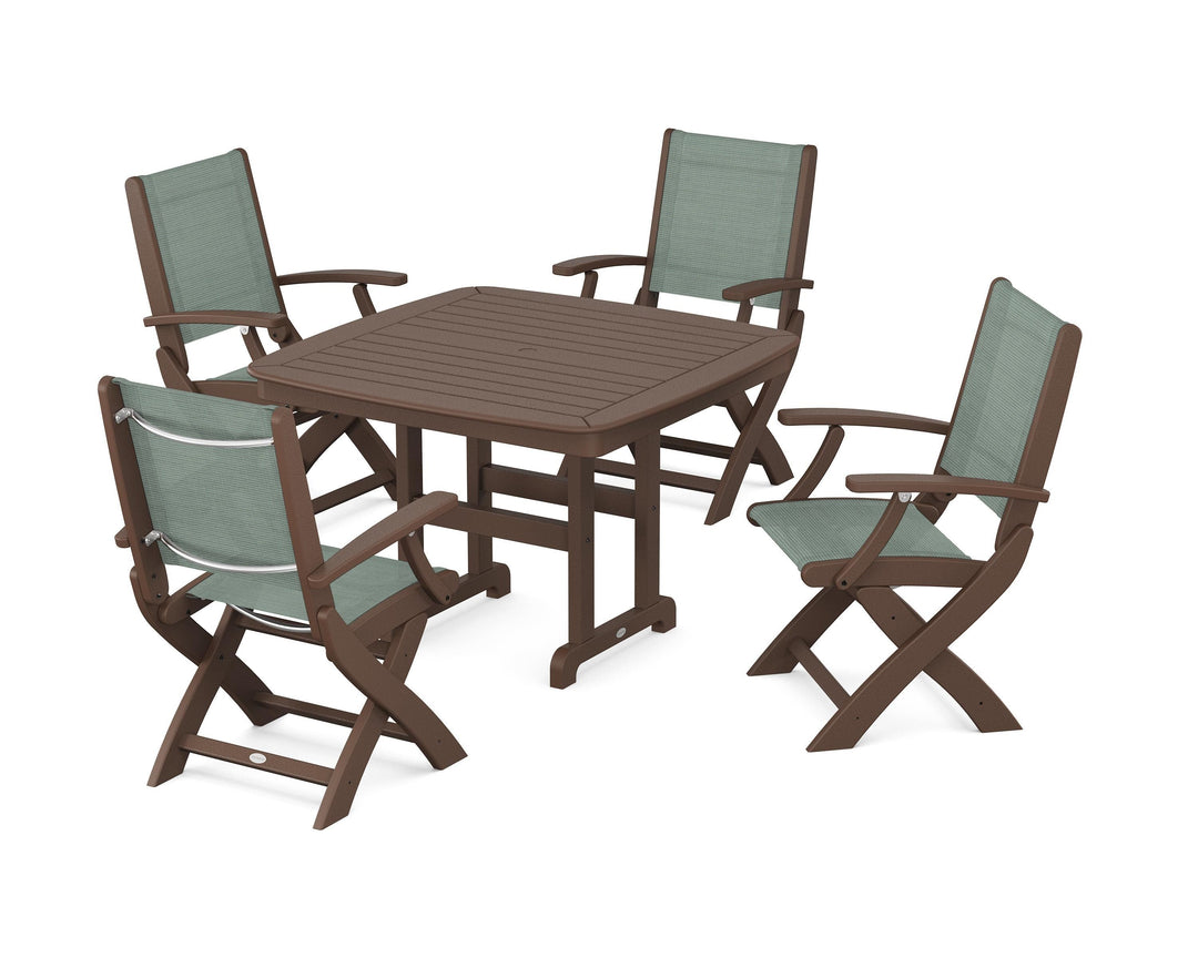 POLYWOOD® Coastal Folding Chair 5-Piece Dining Set