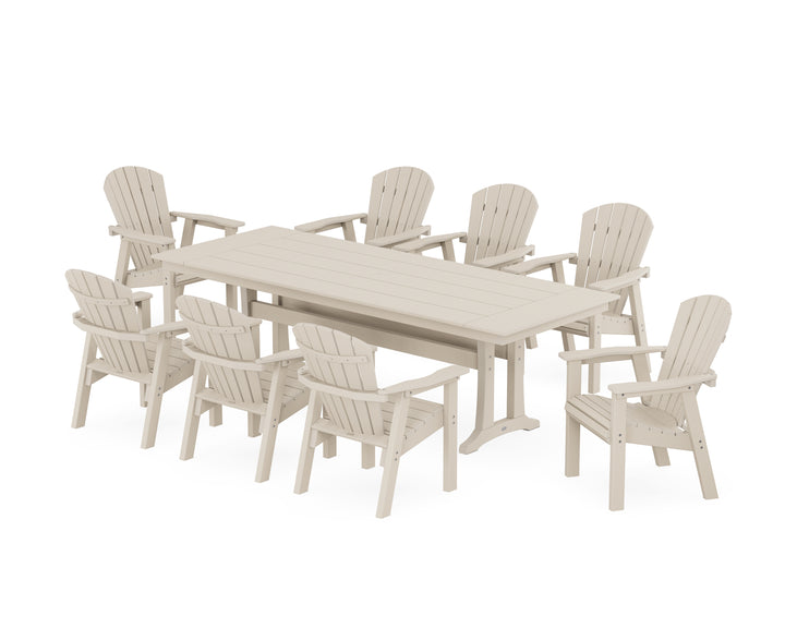 POLYWOOD® Seashell 9-Piece Farmhouse Dining Set with Trestle Legs
