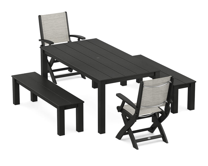 POLYWOOD® Coastal Folding Chair 5-Piece Parsons Dining Set with Benches
