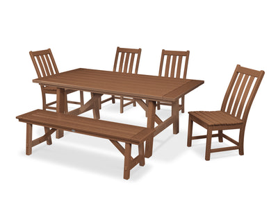 Vineyard 6-Piece Rustic Farmhouse Side Chair Dining Set with Bench