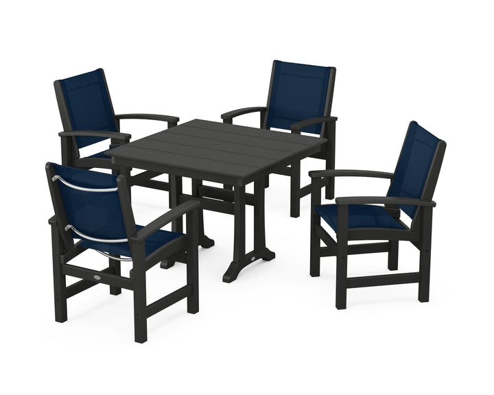 POLYWOOD® Coastal 5-Piece Farmhouse Dining Set With Trestle Legs