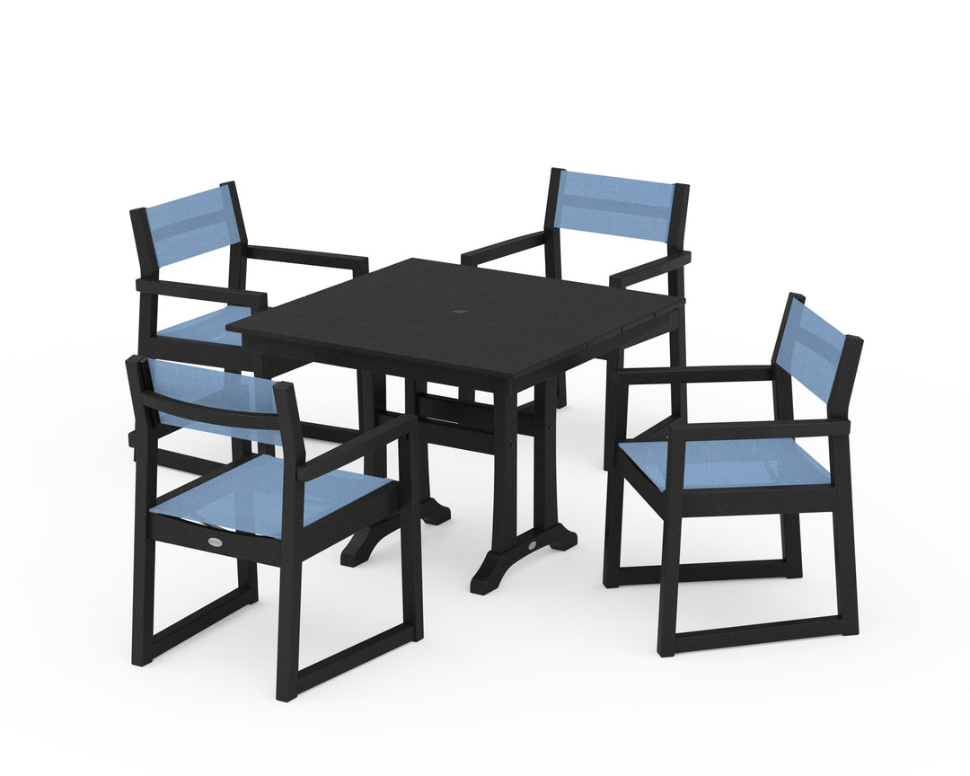 POLYWOOD® EDGE Sling 5-Piece Farmhouse Dining Set with Trestle Legs