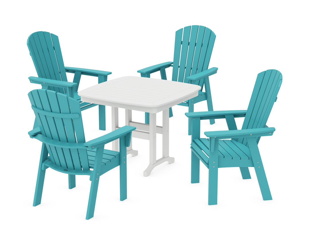 POLYWOOD® Nautical Curveback Adirondack 5-Piece Dining Set with Square Dining Table