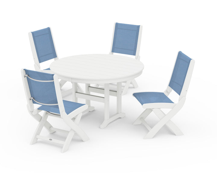 POLYWOOD® Coastal Folding Side Chair 5-Piece Round Dining Set