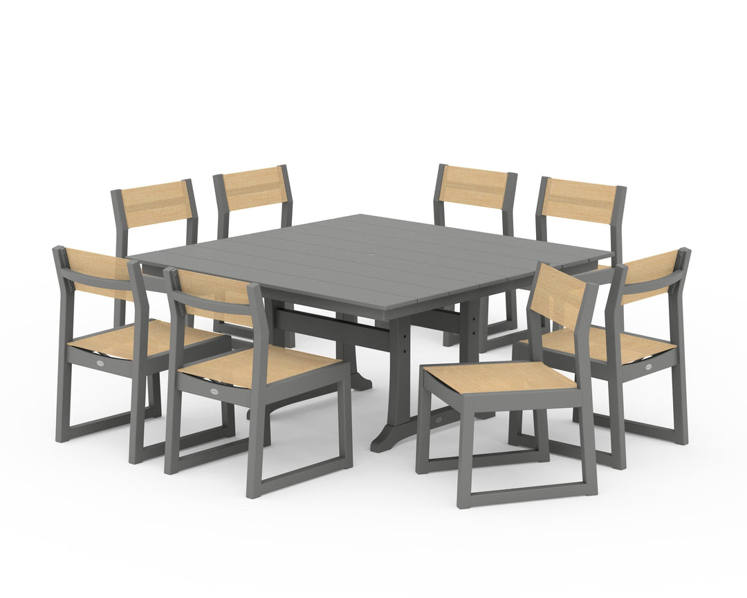 POLYWOOD® EDGE Sling Side Chair 9-Piece Farmhouse Trestle Dining Set